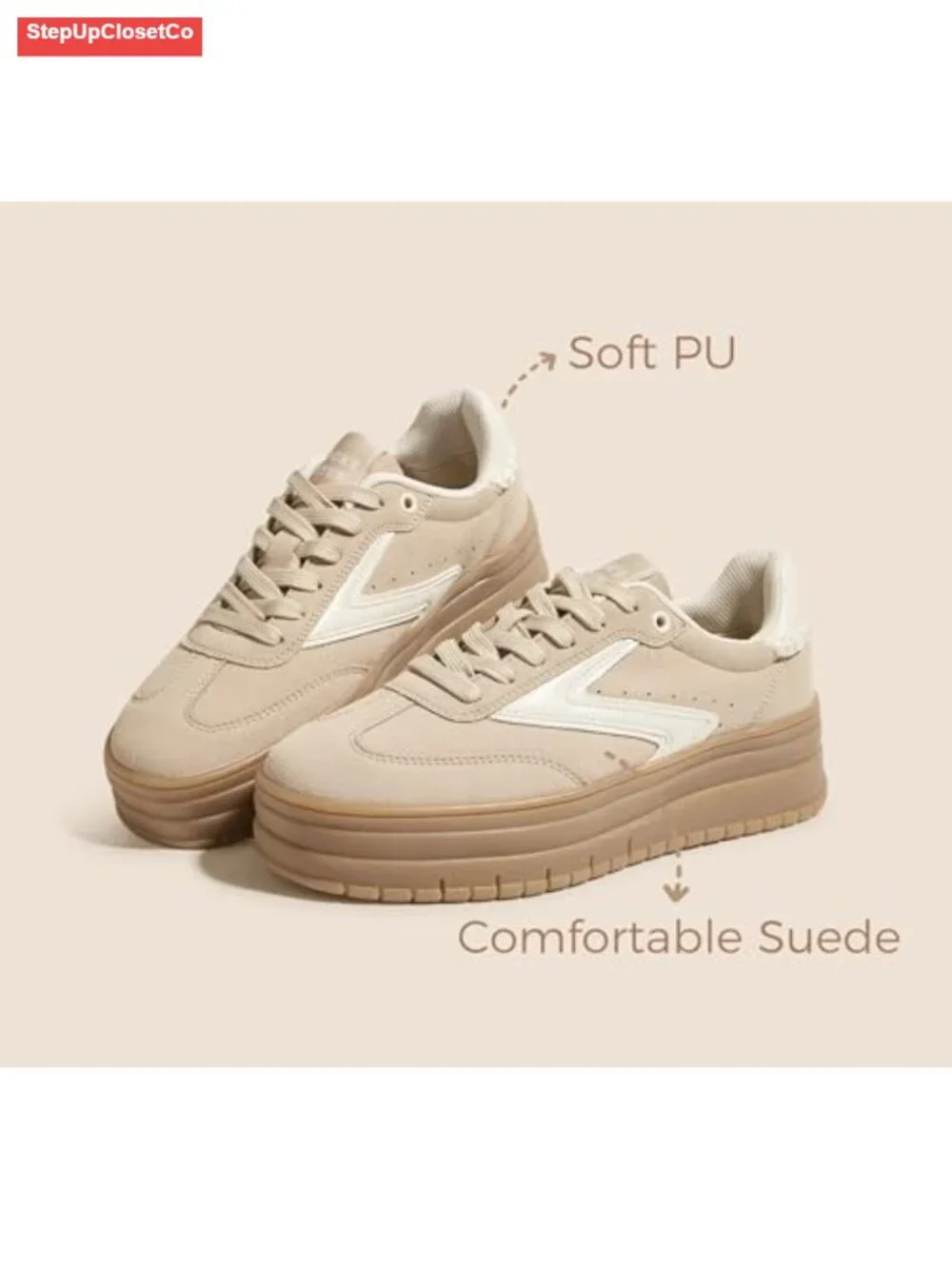Platform Sneakers with Gum Thick Sole and Rubber Sole